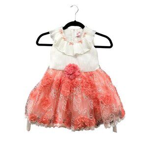 Girls 4T Party Dress Ruffle Chiffon Tulle Pink White Summer Floral Wedding